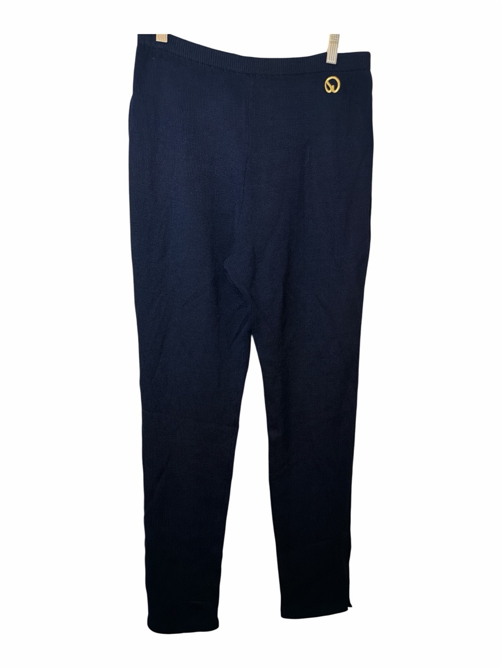 ST. JOHN Basics Embroidered Logo Stretch Waist Knit Straight Leg Pants Navy